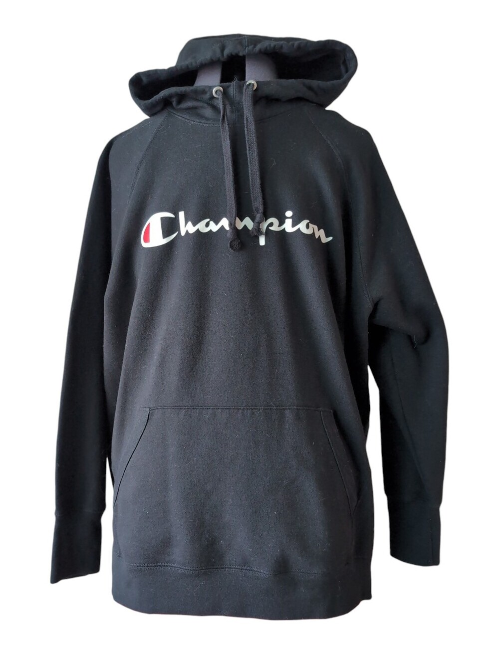 Champion Black Hoodie with White & Red Script Logo